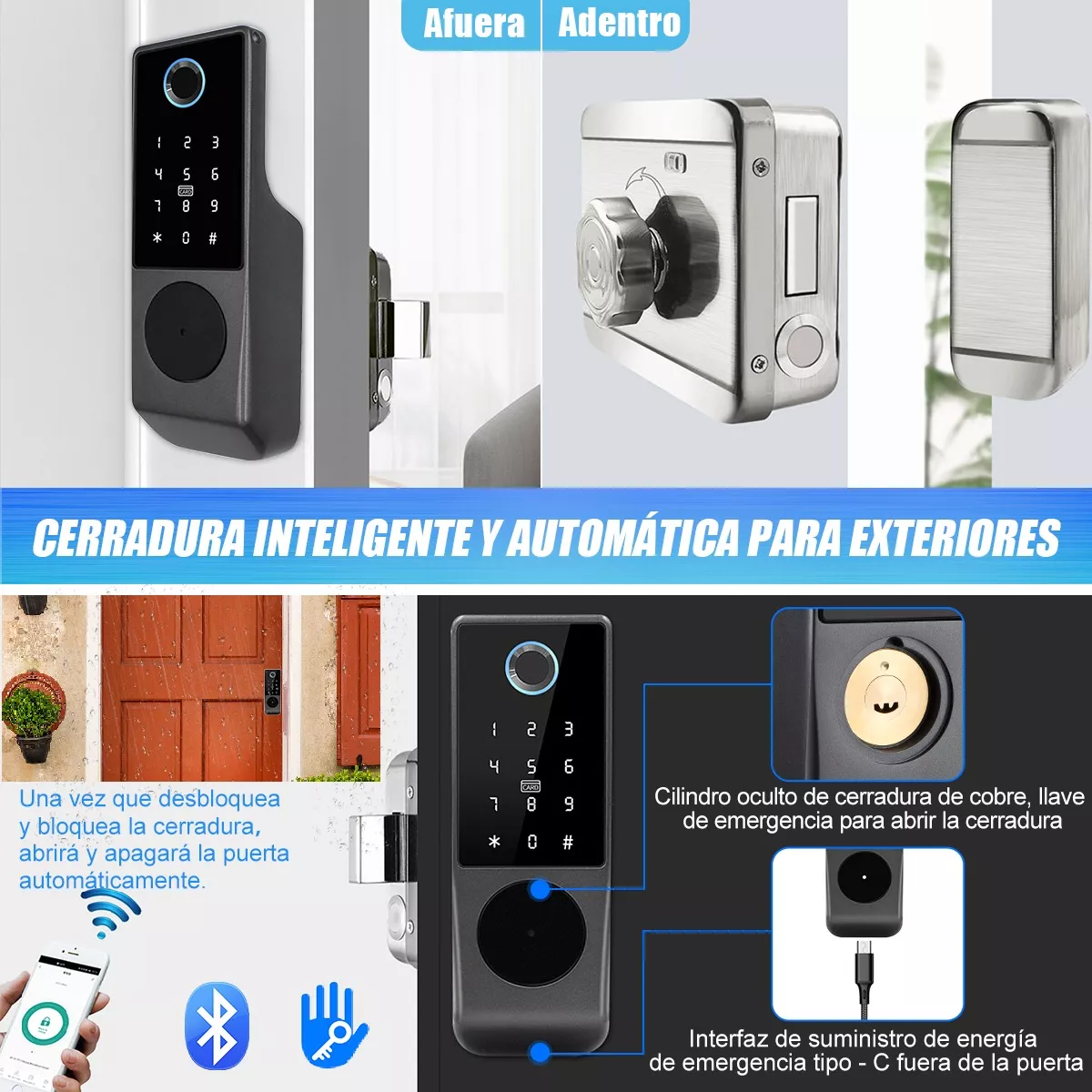 Chapa Cerradura Inteligente Electrónica Exterior Impermeable