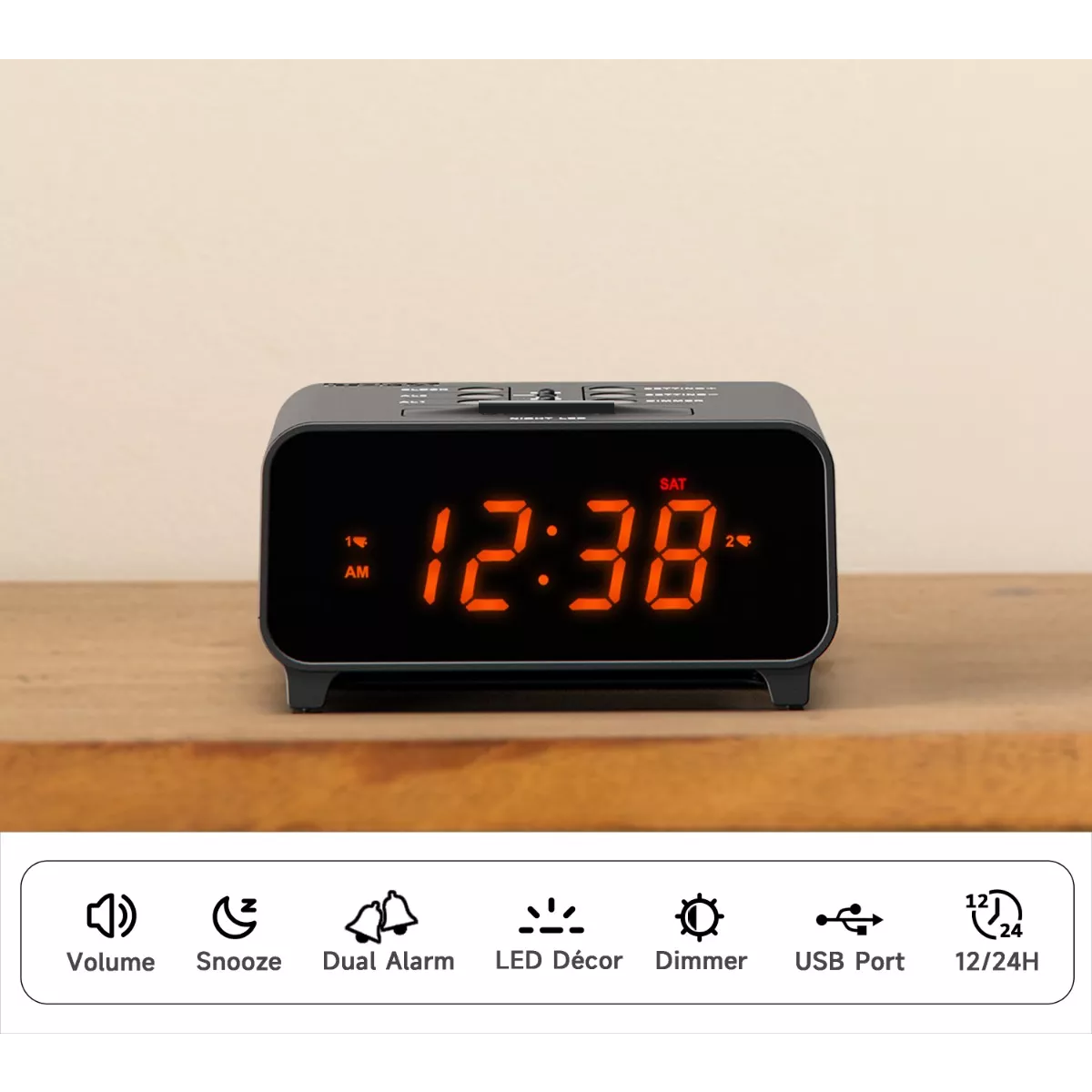 Reloj Despertador Led Digital Inteligente Para Mesa De Luz Negro