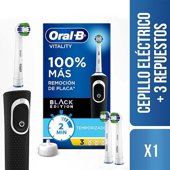 Oral B Cepillo de Dientes Eléctrico Recargable Vitality 100 + Pack 4 Cabezales Precision Clean, con Tecnología Braun, Cabezal Redondo y Mango Ergonómico