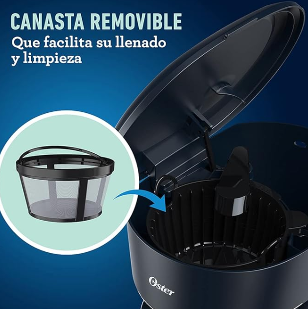 Cafetera de 12 Tazas Oster Negra Sistema Programable con Reloj Digital .