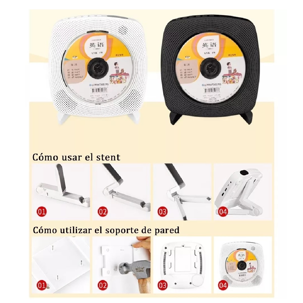 Reproductor De Cd, Dvd Bluetooth Con Montaje En Pared Blanco