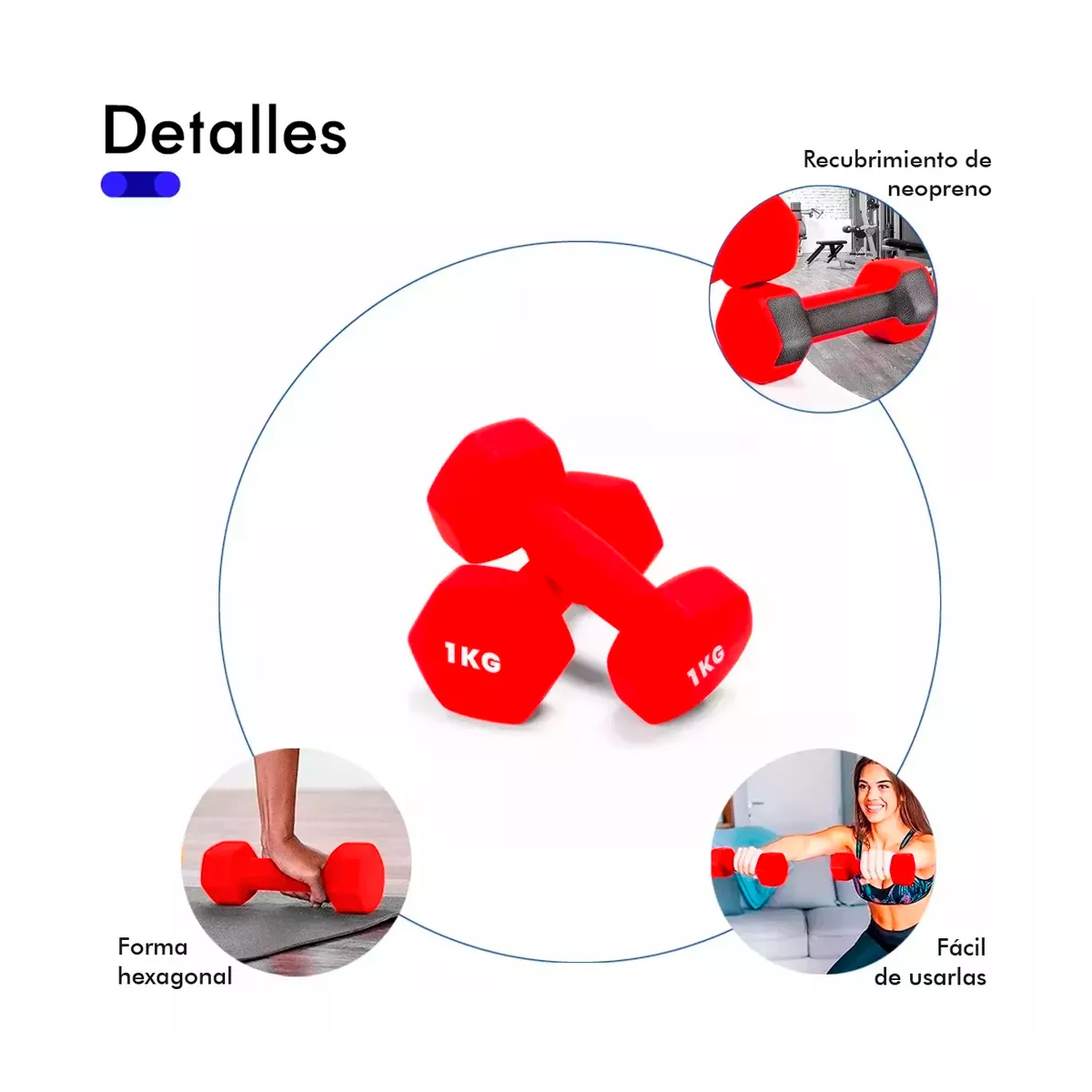 Par Mancuernas Ejercicio 1 Kg Cubierta Neopreno Entrenamient Color Rojo