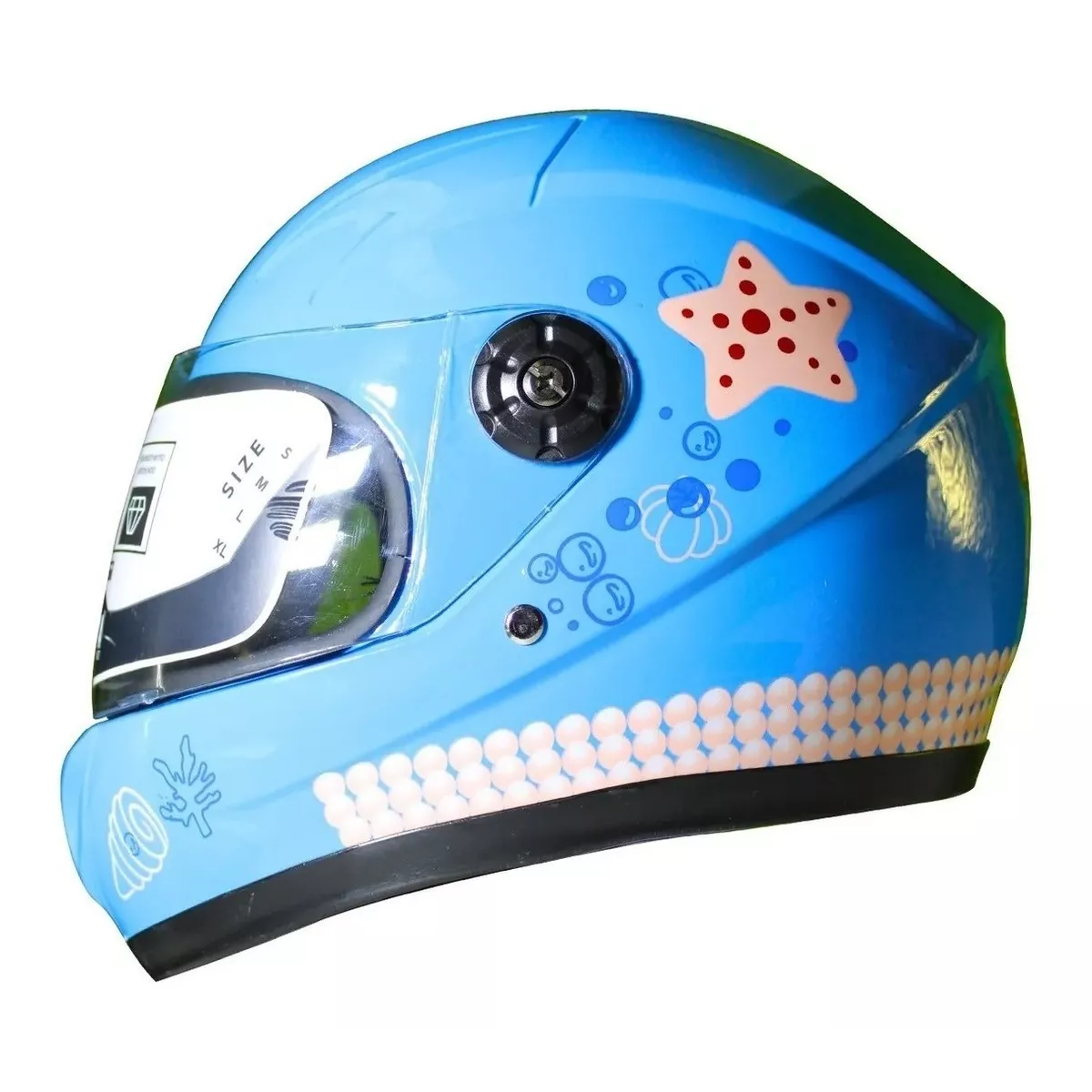 Casco Niño Niña Broche Seguridad Moto Caballito De Mar Azul
