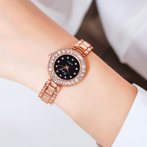 Juego De Reloj Y Joyas En Caja De Elegante 5 Piezas Color De La Correa Oro Rosa/negro