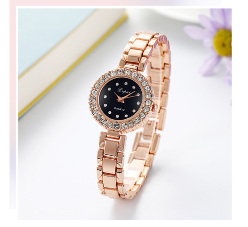 Juego De Reloj Y Joyas En Caja De Elegante 5 Piezas Color De La Correa Oro Rosa/negro