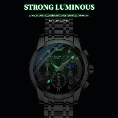Belushi Reloj De Cuarzo Luminoso Con Fase Lunar Impermeable