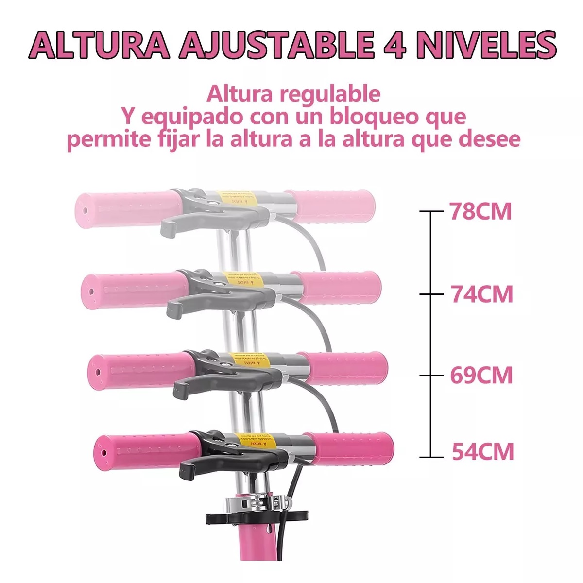 Patinete Infantil Plegable Ajustable De 3 Ruedas Con Luz Led Rosa