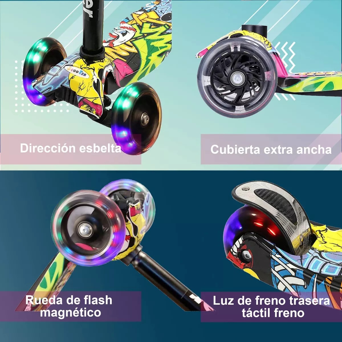 Scooter Monopatín De Pie Plegable Para Niños 2-14 Años Amarillo