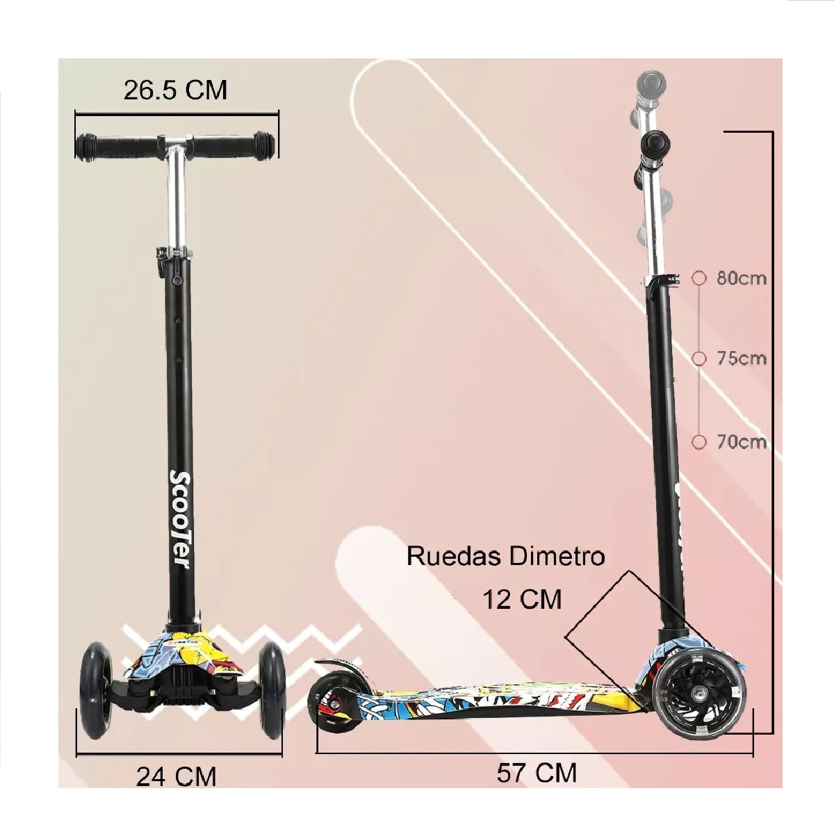 Scooter Monopatín De Pie Plegable Para Niños 2-14 Años Amarillo