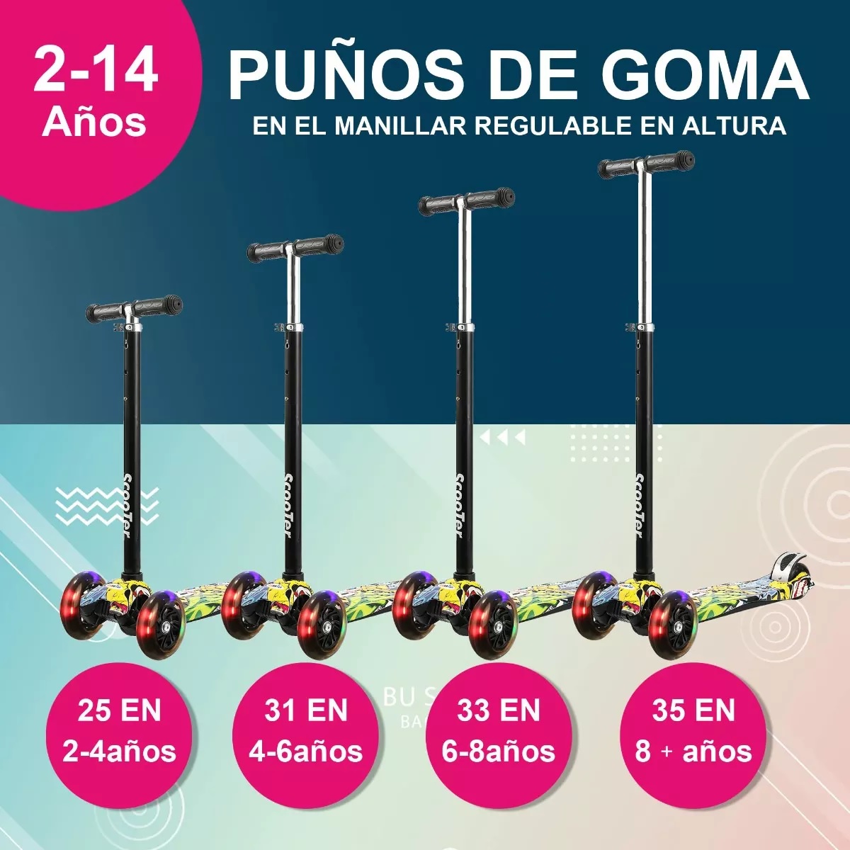 Scooter Monopatín De Pie Plegable Para Niños 2-14 Años Amarillo