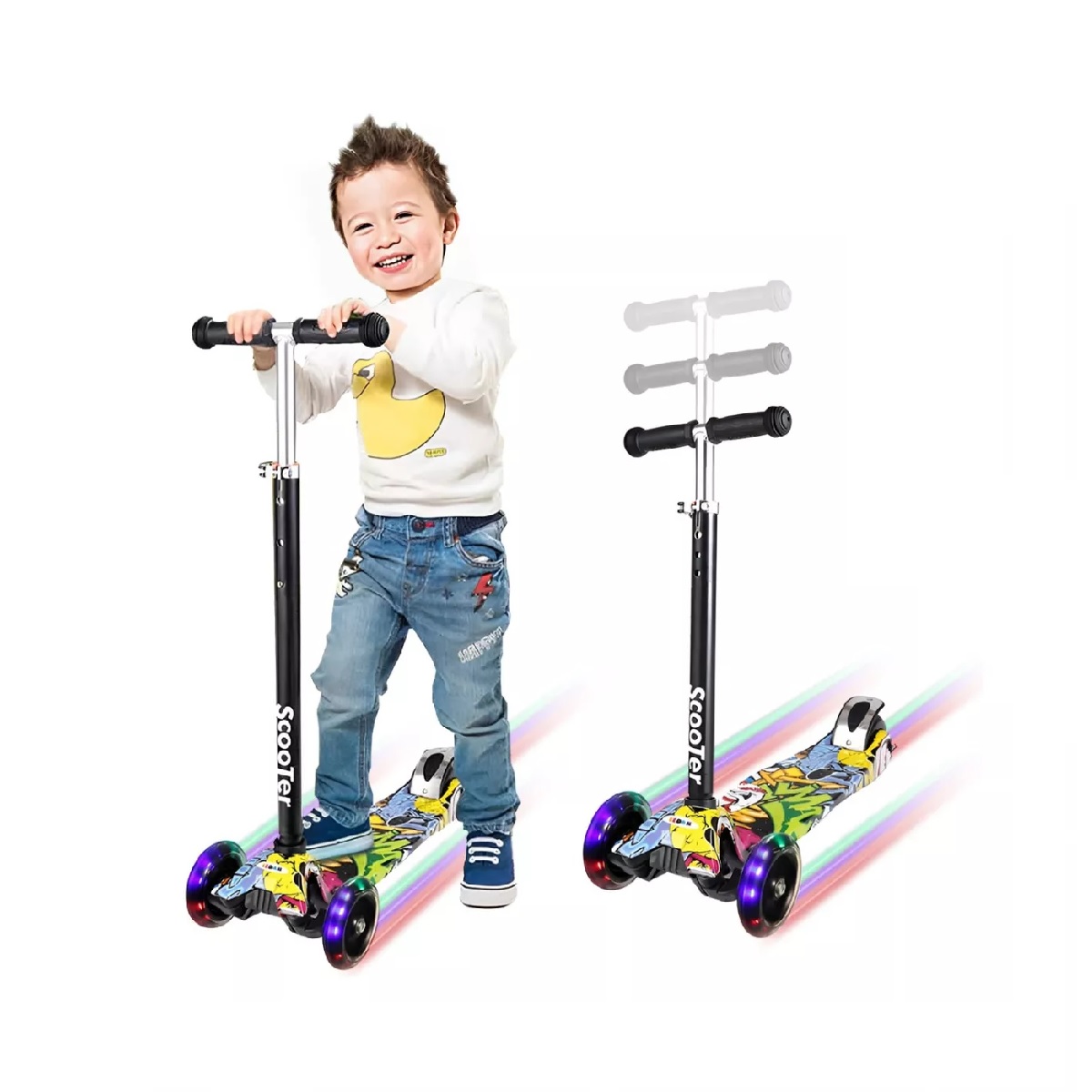 Scooter Monopatín De Pie Plegable Para Niños 2-14 Años Amarillo