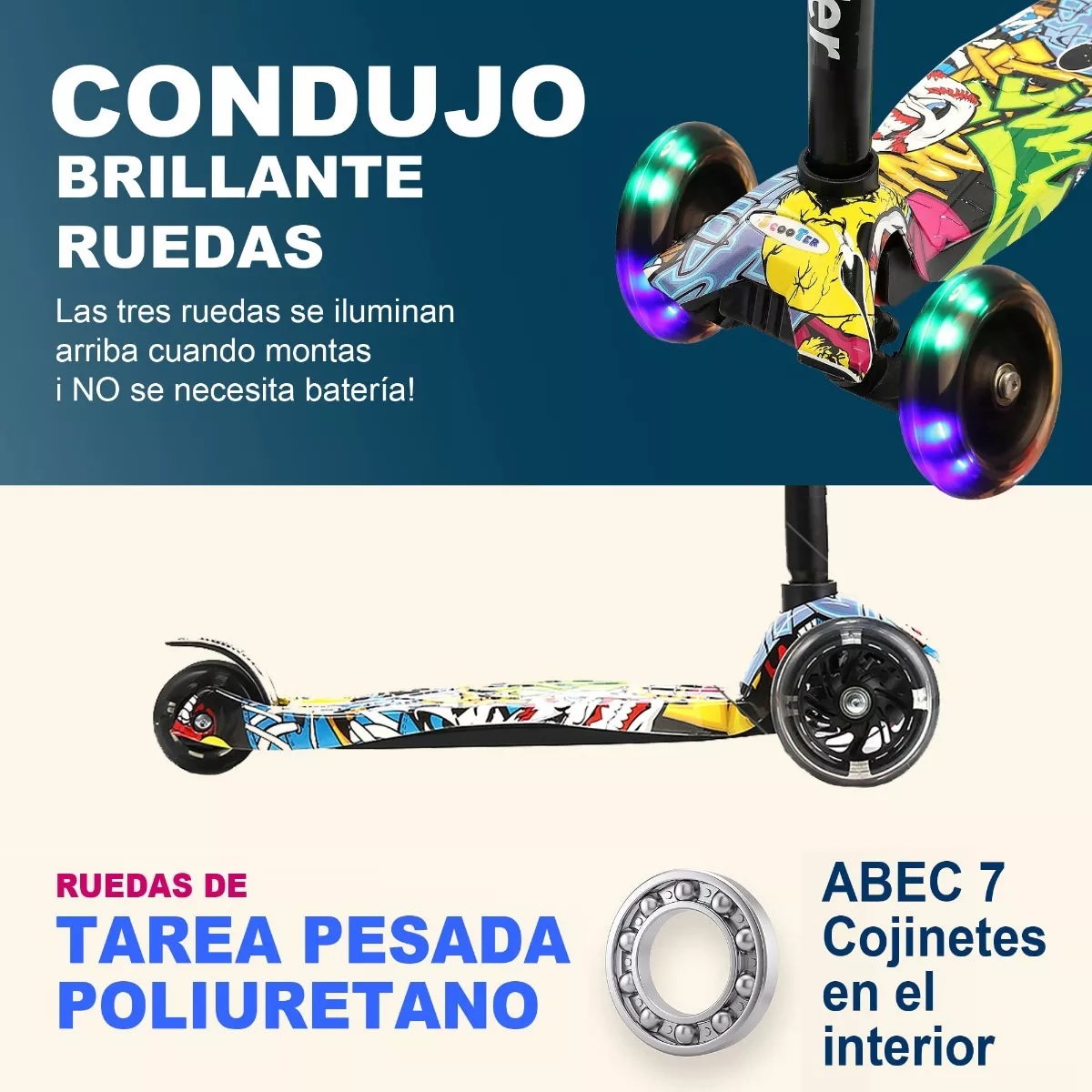 Scooter Monopatín De Pie Plegable Para Niños 2-14 Años Amarillo