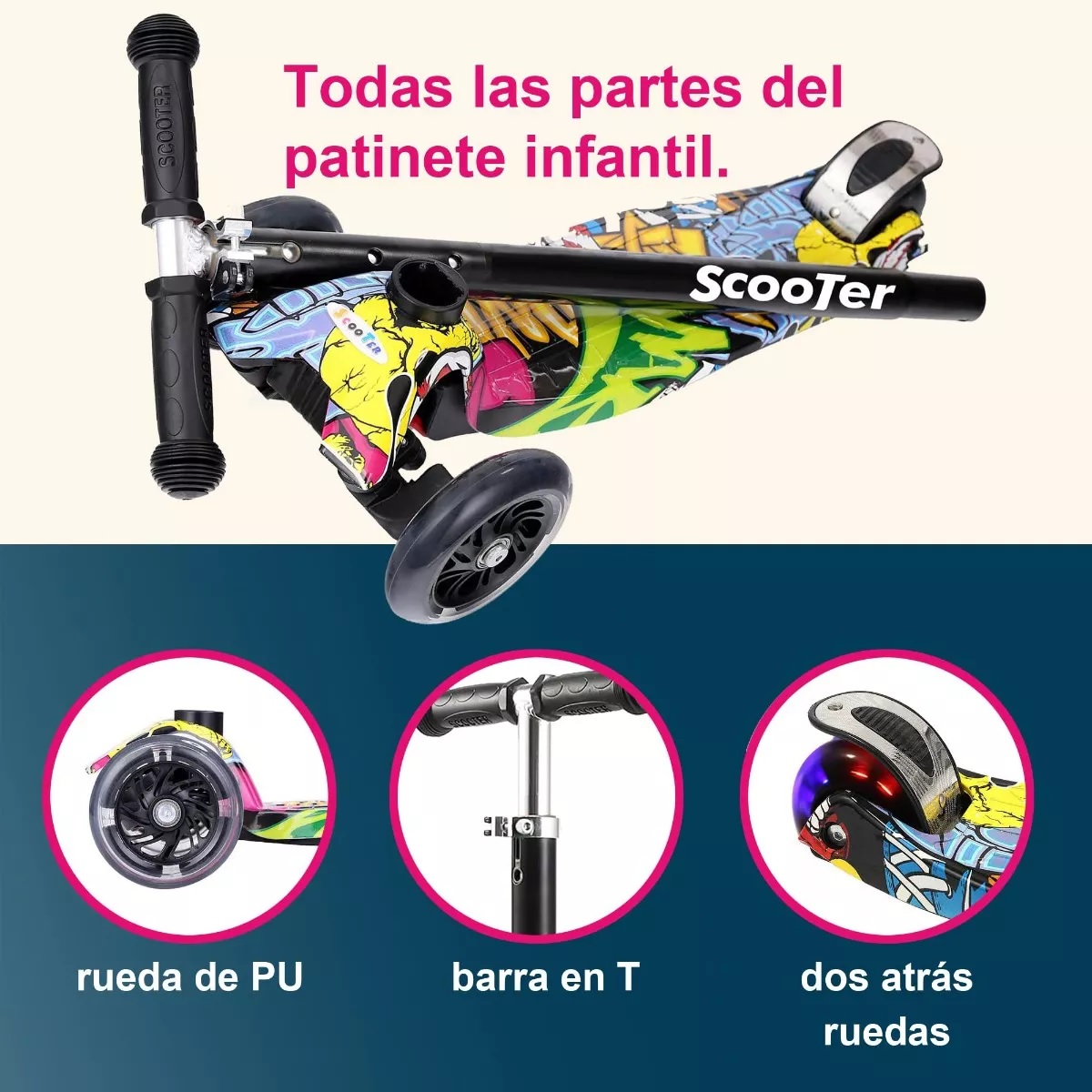 Scooter Monopatín De Pie Plegable Para Niños 2-14 Años Amarillo