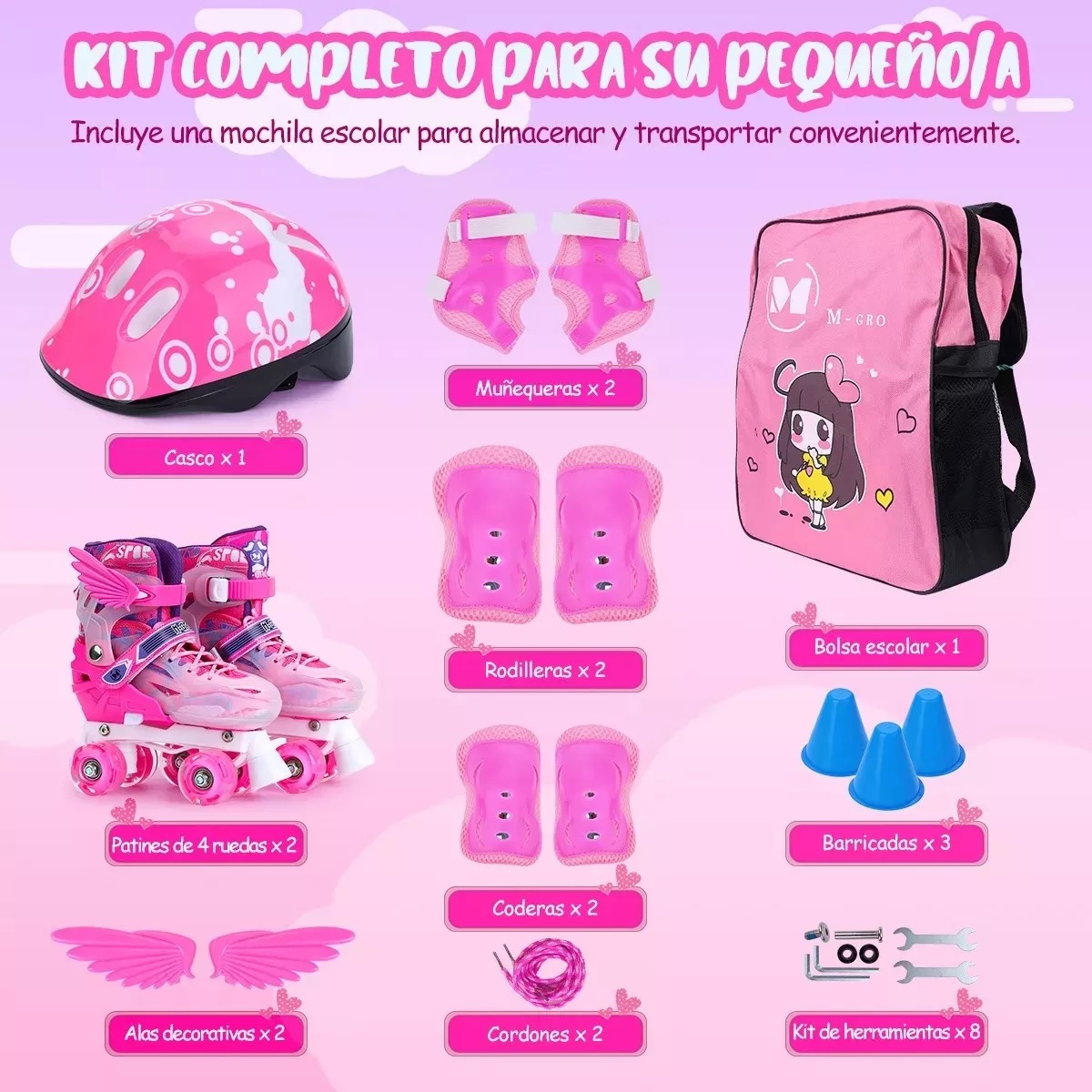 Patines Roller De 4 Ruedas Doble Fila Para Mujer Con Led Talla M