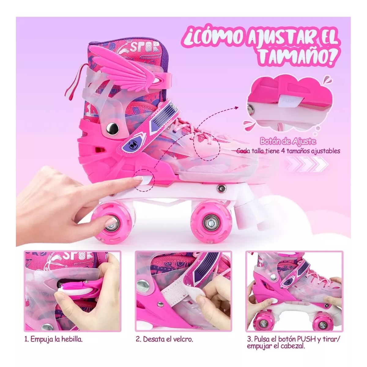 Patines Roller De 4 Ruedas Doble Fila Para Mujer Con Led Talla M