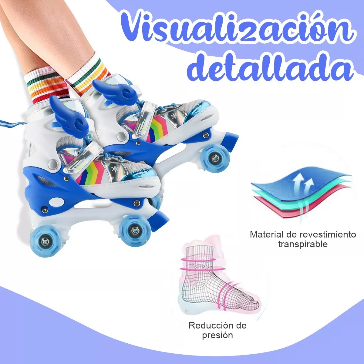 Patines 4 Ruedas Talla Ajustable Niño Niña Luz Led S 15-18CM