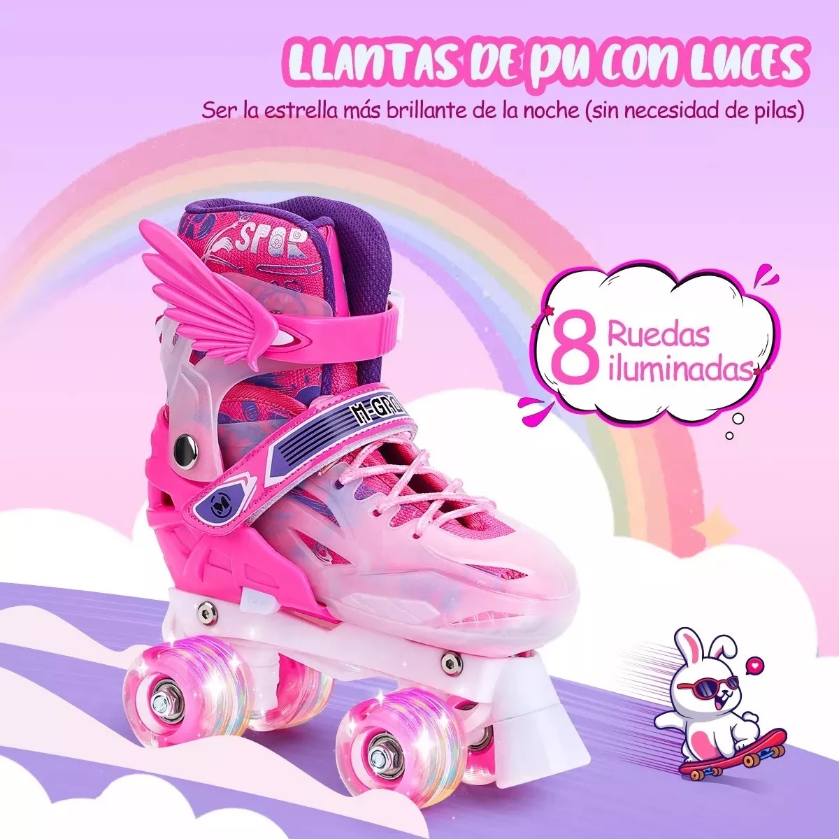 Patines Roller De 4 Ruedas Doble Fila Para Mujer Con Led Talla M