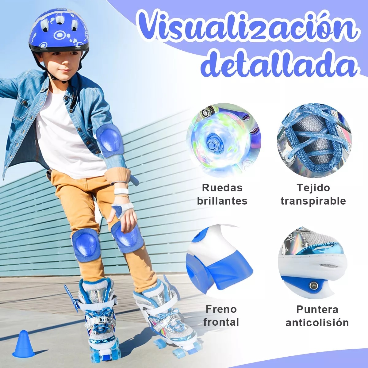 Patines 4 Ruedas Talla Ajustable Niño Niña Luz Led S 15-18CM