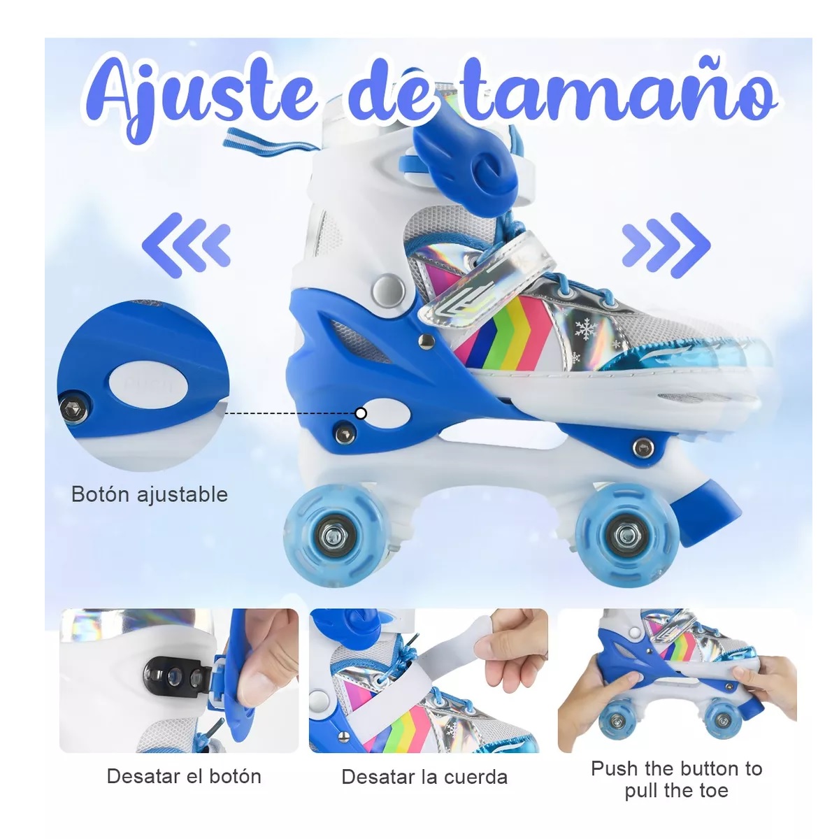 Patines 4 Ruedas Talla Ajustable Niño Niña Luz Led S 15-18CM