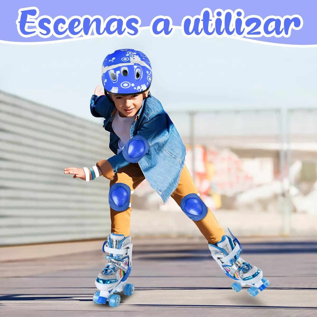 Patines 4 Ruedas Talla Ajustable Niño Niña Luz Led S 15-18CM