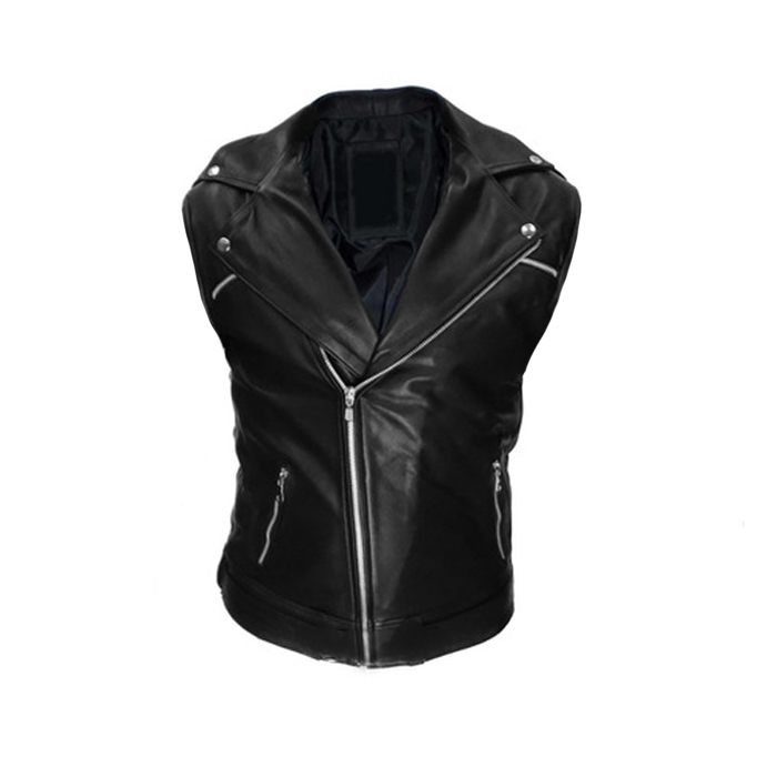 Chaleco De Piel Rockero Hombre Cierre Cruzado Slim Biker C1.