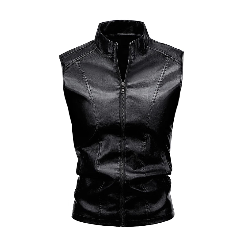 Chaleco De Piel Rockero Hombre Slim Fit Estilo Biker C2.