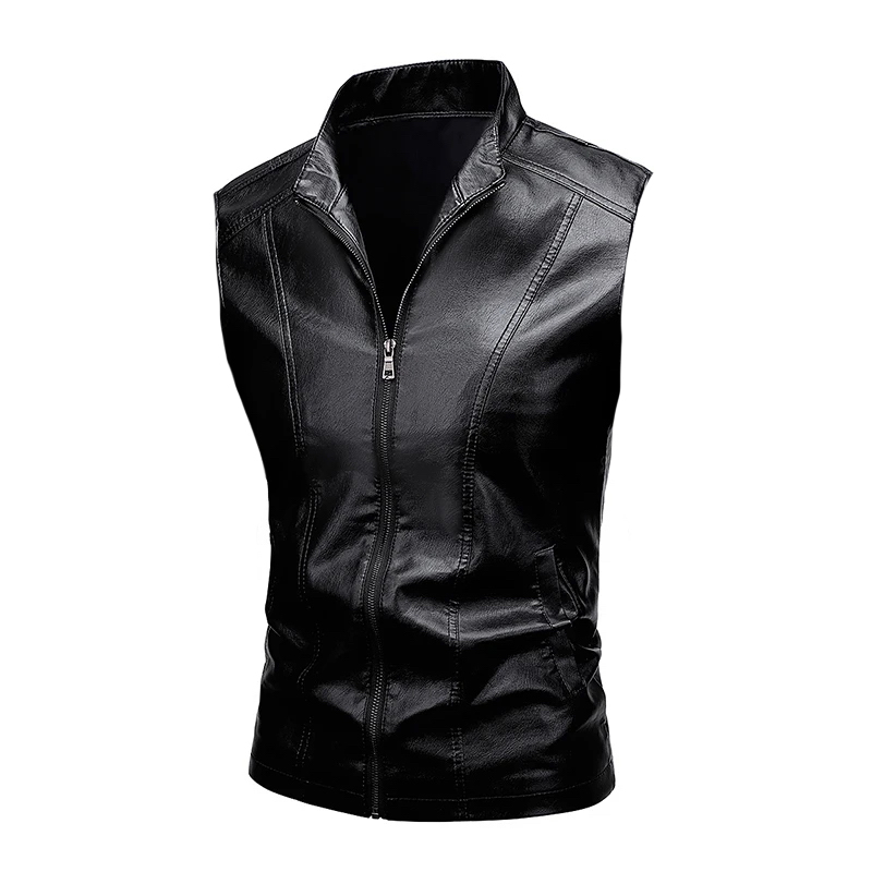 Chaleco De Piel Rockero Hombre Slim Fit Estilo Biker C2.