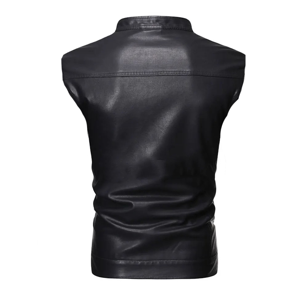 Chaleco De Piel Rockero Hombre Slim Biker Cuello Alto C6.