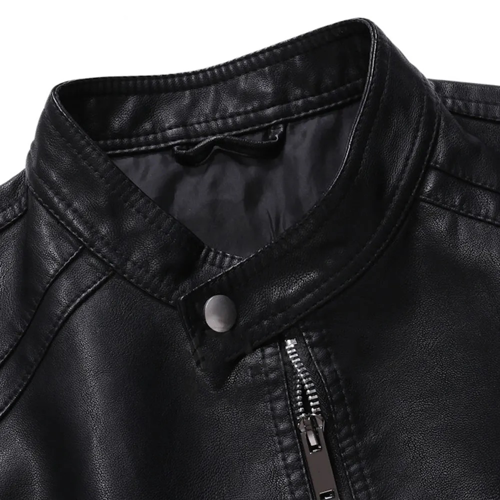 Chaleco De Piel Rockero Hombre Slim Biker Cuello Alto C6.