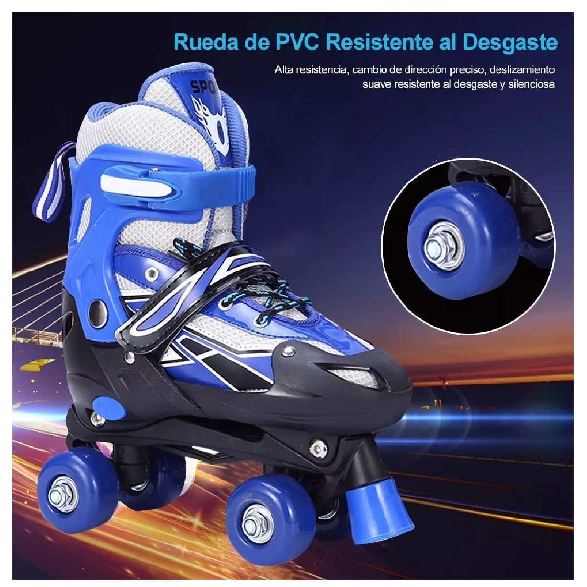 Patines Ajustables 4 Ruedas Protección Para Niños Doble Fila