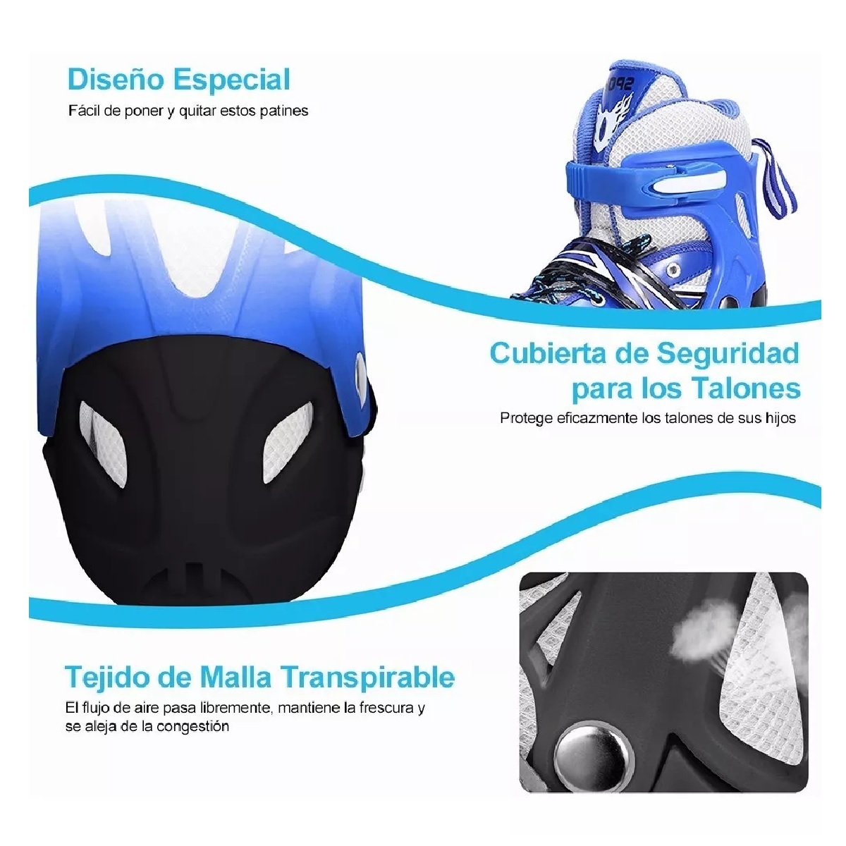 Patines Ajustables 4 Ruedas Protección Para Niños Doble Fila