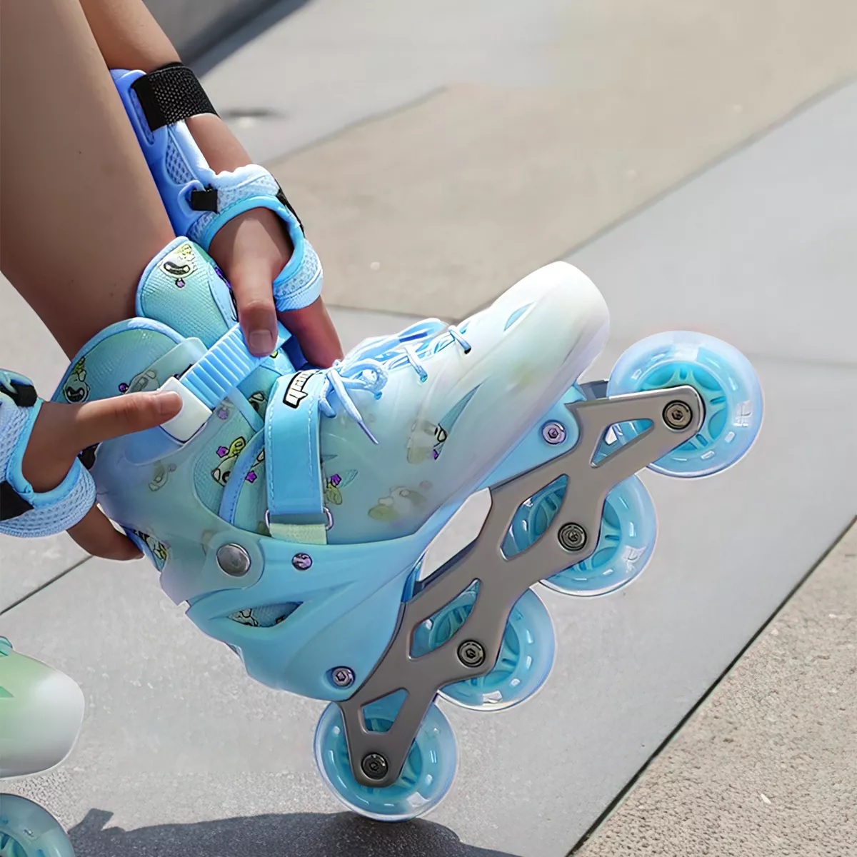 Patines En Linea Profesionales Azul M+equipo De Protección
