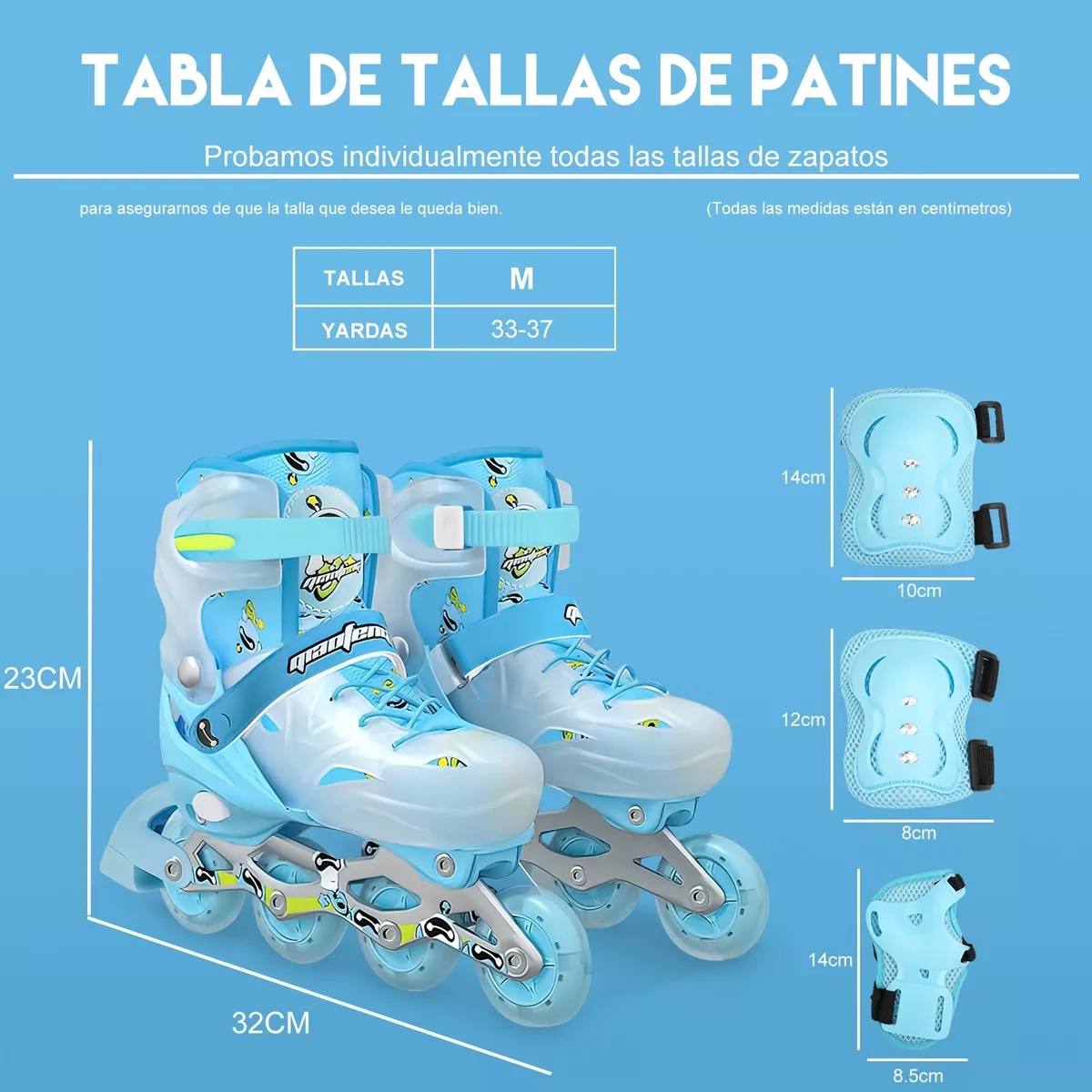Patines En Linea Profesionales Azul M+equipo De Protección