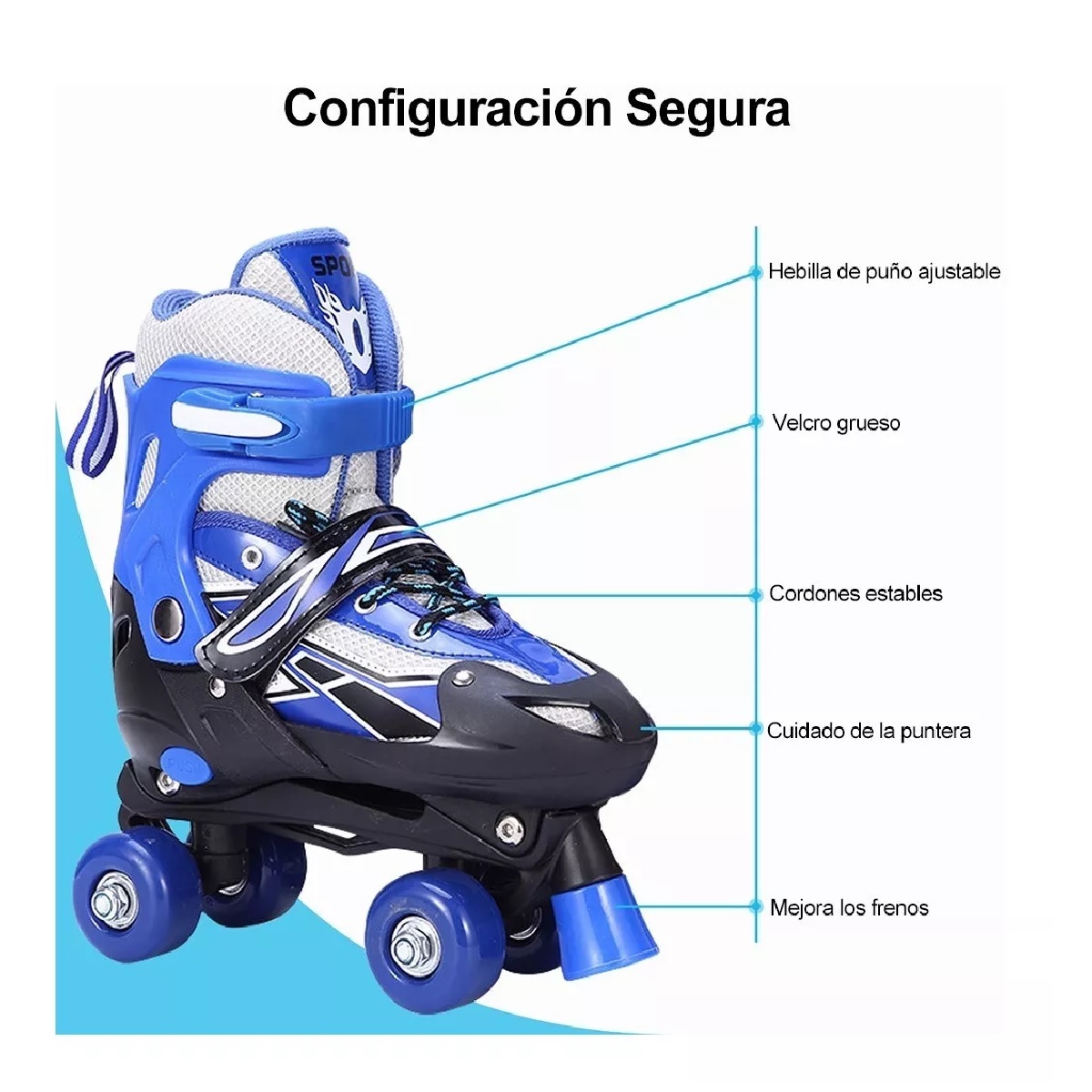 Patines Ajustables 4 Ruedas Protección Para Niños Doble Fila