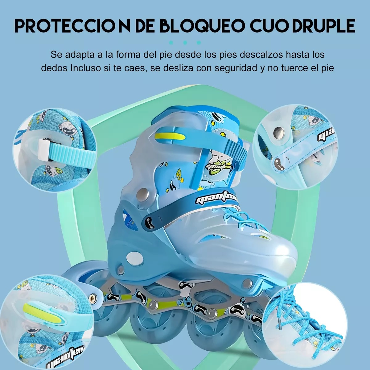 Patines En Linea Profesionales Azul M+equipo De Protección