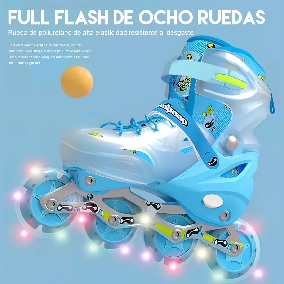 Patines En Linea Profesionales Azul M+equipo De Protección