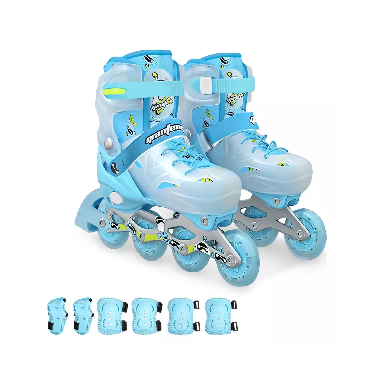 Patines En Linea Profesionales Azul M+equipo De Protección
