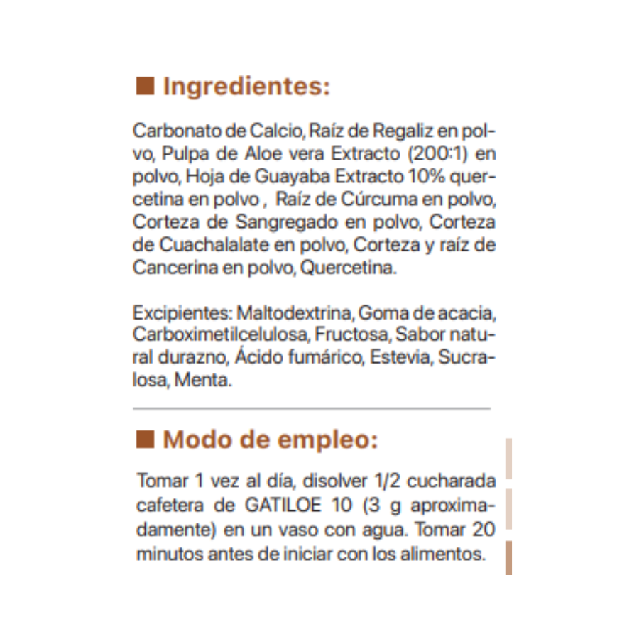 Suplemento Gatiloe  auxiliar contra la acidez y gastritis.