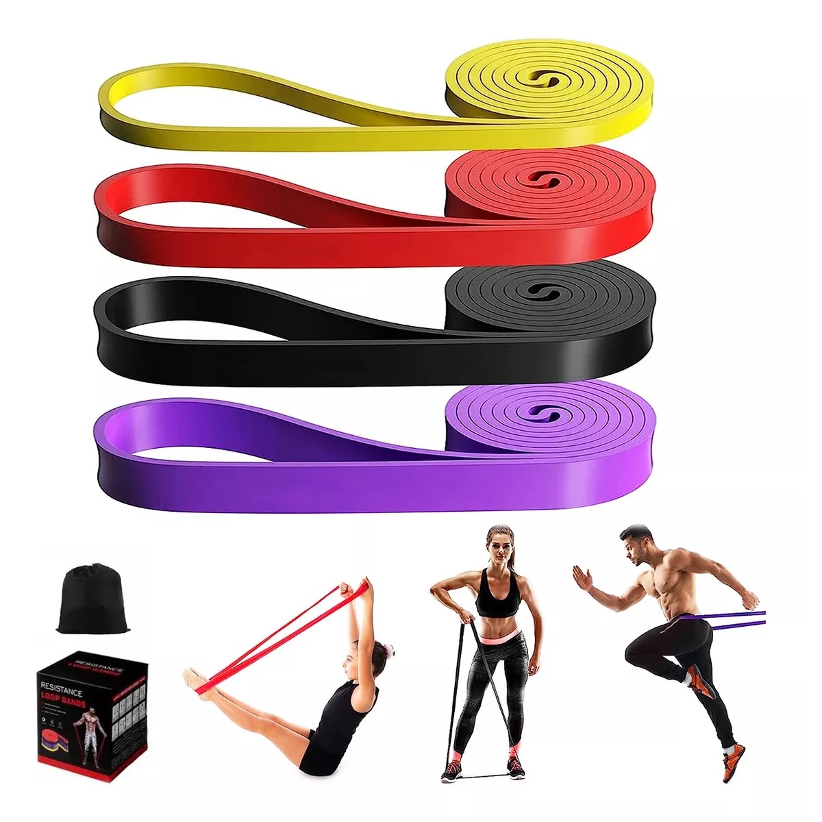 Kit 4 Pcs Bandas De Resistencia De Ejercicio Yoga Y Fitness 