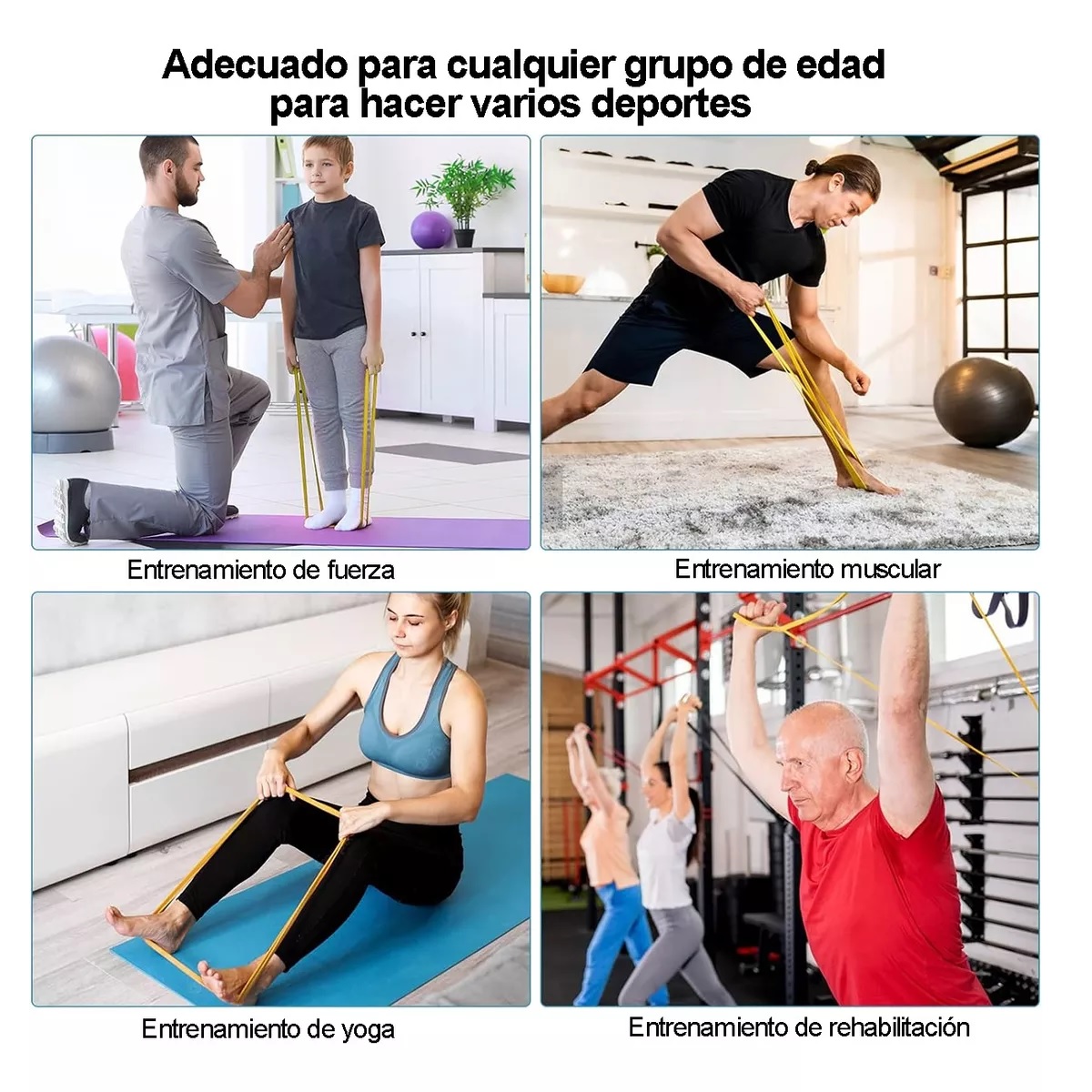 Kit 4 Pcs Bandas De Resistencia De Ejercicio Yoga Y Fitness 