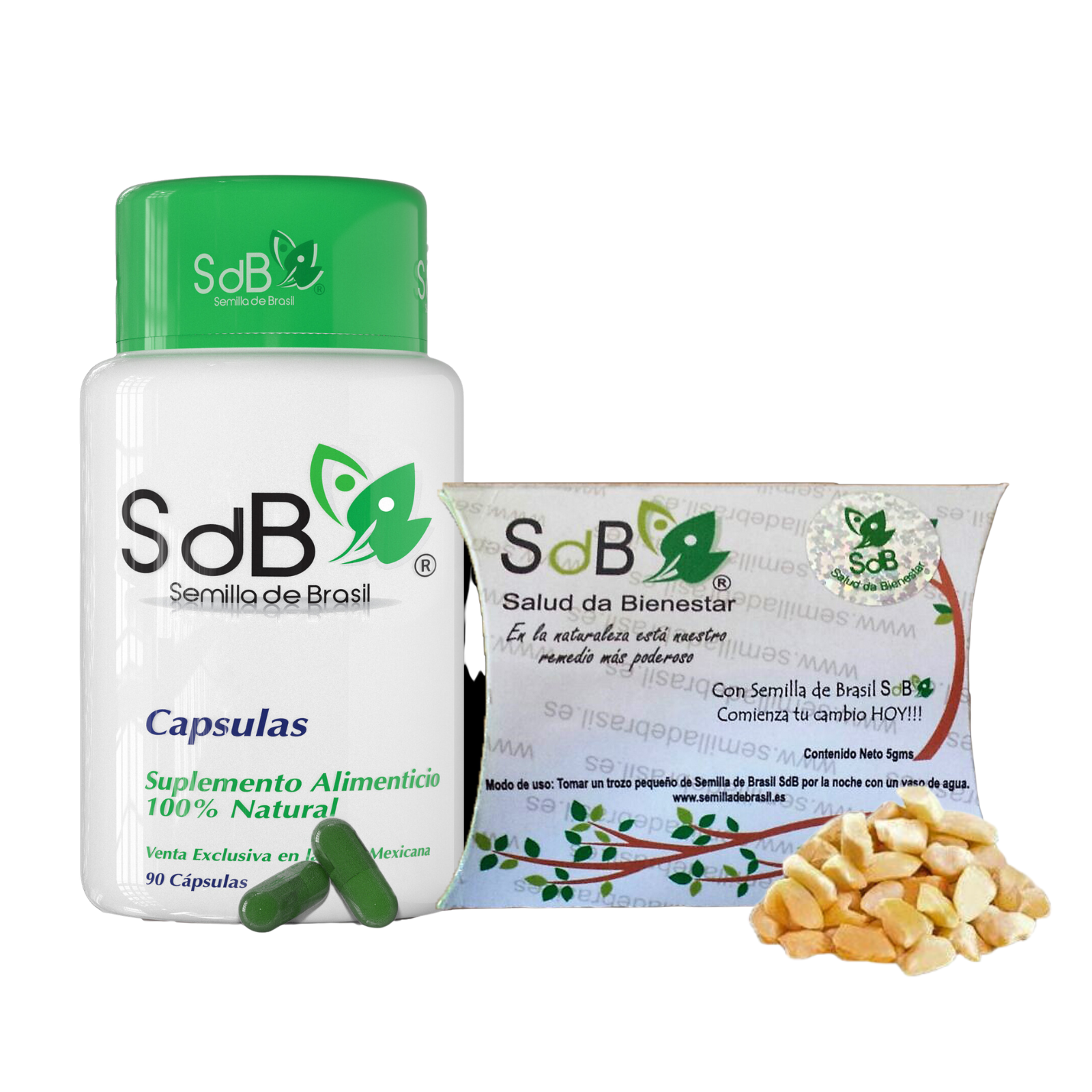 Semilla de Brasil SdB + Capsulas SdB Tratamiento Completo Original de SdB para 60 Dias + 90 Días de Capsulas (90 Pastillas).