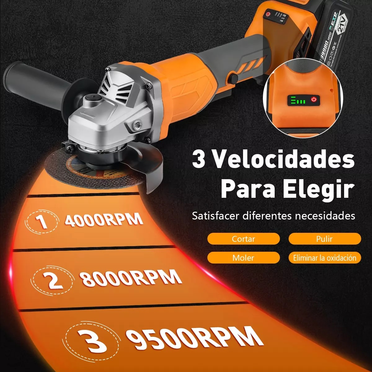 Esmeriladora Angular Inalámbrica Pulidora Amoladora+2bateria