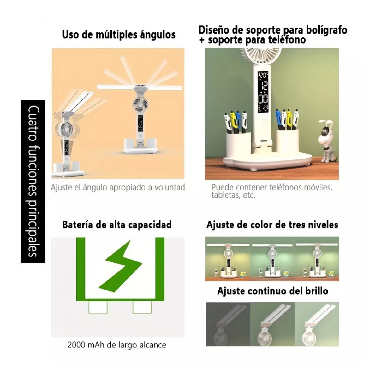 Lámpara De Escritorio, Ventilador, Indicador De Temperatura.