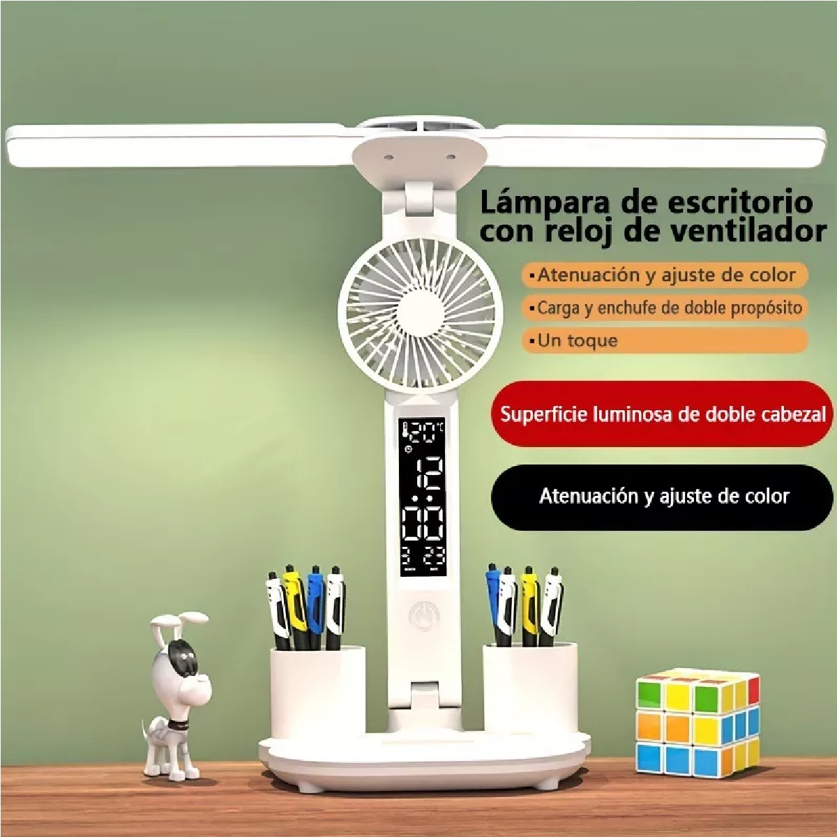 Lámpara De Escritorio, Ventilador, Indicador De Temperatura.