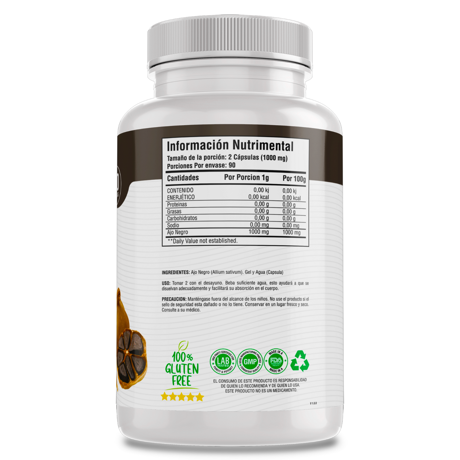 Ajo Negro100% Puro (180 Capsulas de 500mg) - [Potente Antioxidante Rico en Vitamina A, C y Calcio] | Presion y Digestion | Calidad Suprema | Sin Gluten ni Añadidos | Suministro Para 90 Dias | - Black Garlic - BioHerb.