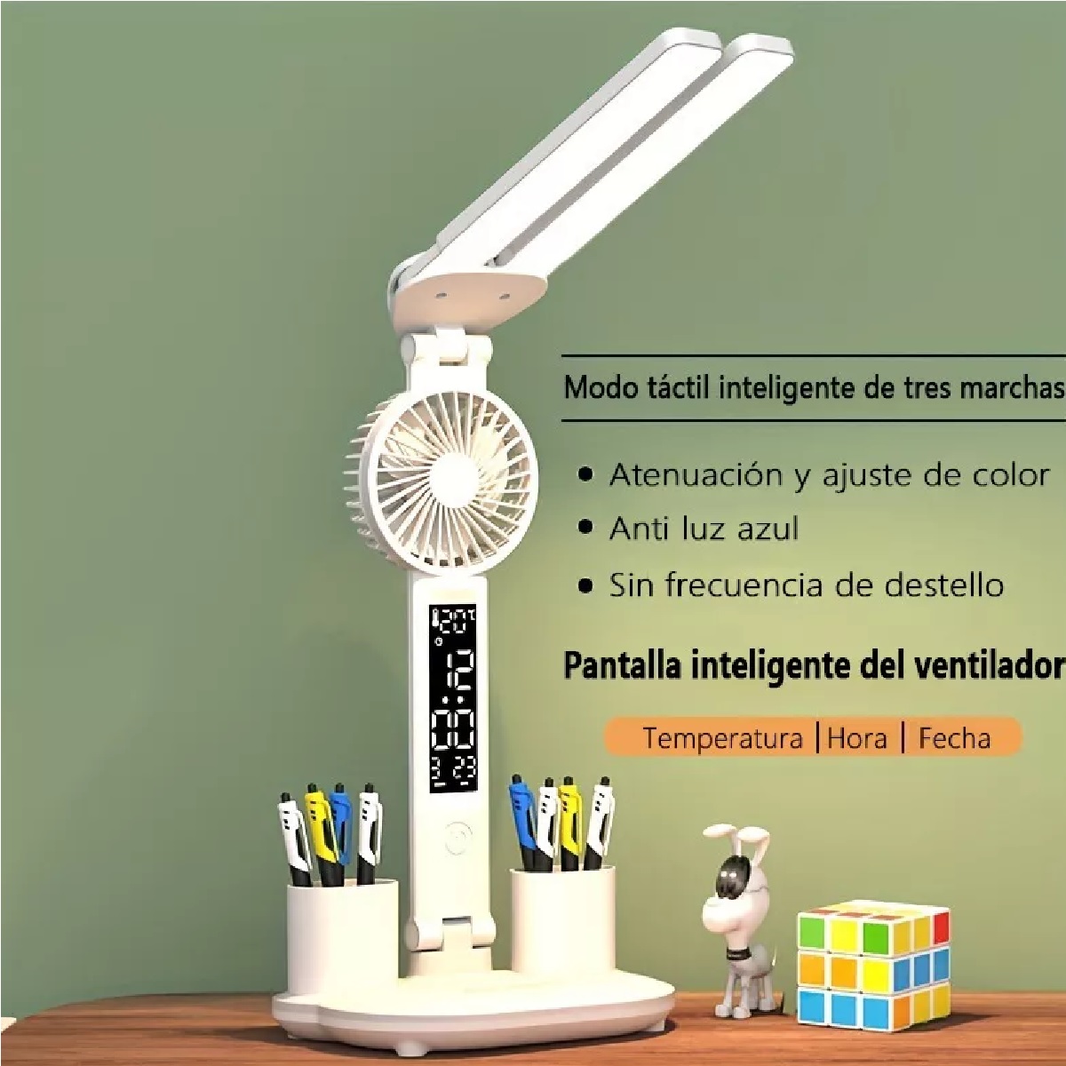 Lámpara De Escritorio, Ventilador, Indicador De Temperatura.