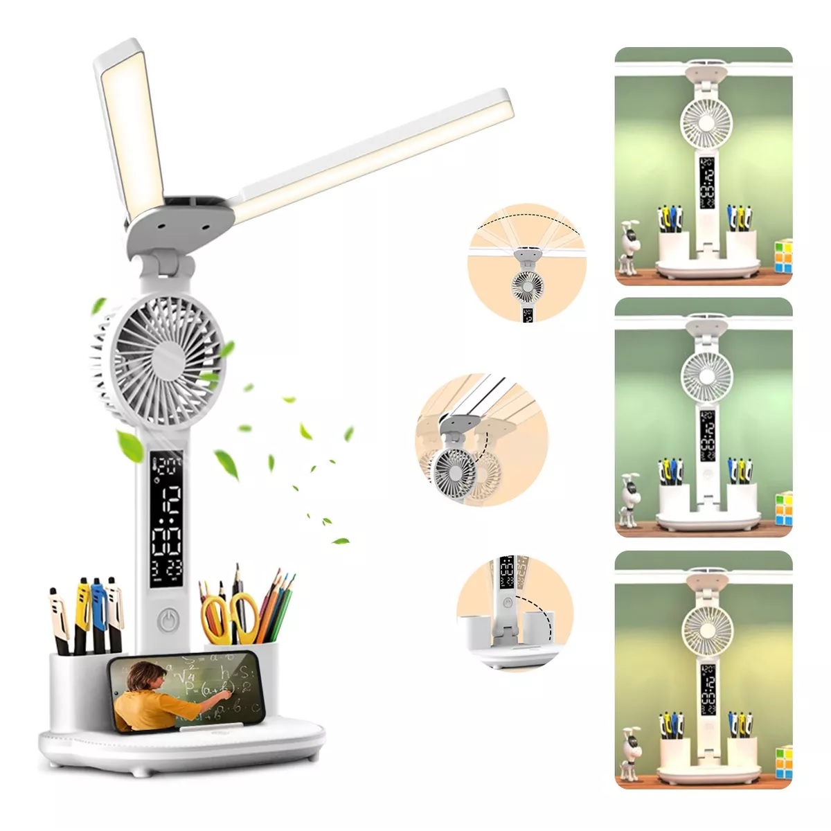 Lámpara De Escritorio, Ventilador, Indicador De Temperatura.