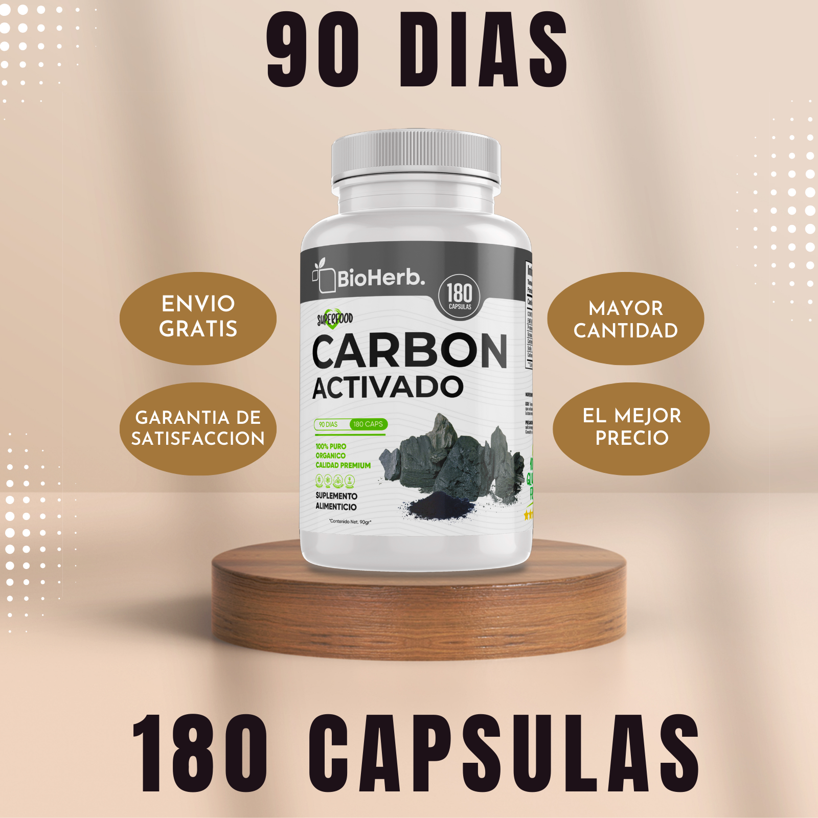 Carbon Activado 100% Puro (180 Capsulas 500mg) [Potente Mineral] | Extremadamente Eficaz| Absorcion Potenciada | Maxima Eficacia | Calidad Suprema | Suministro Para 90 Dias | - Activated Carbon- BioHerb.