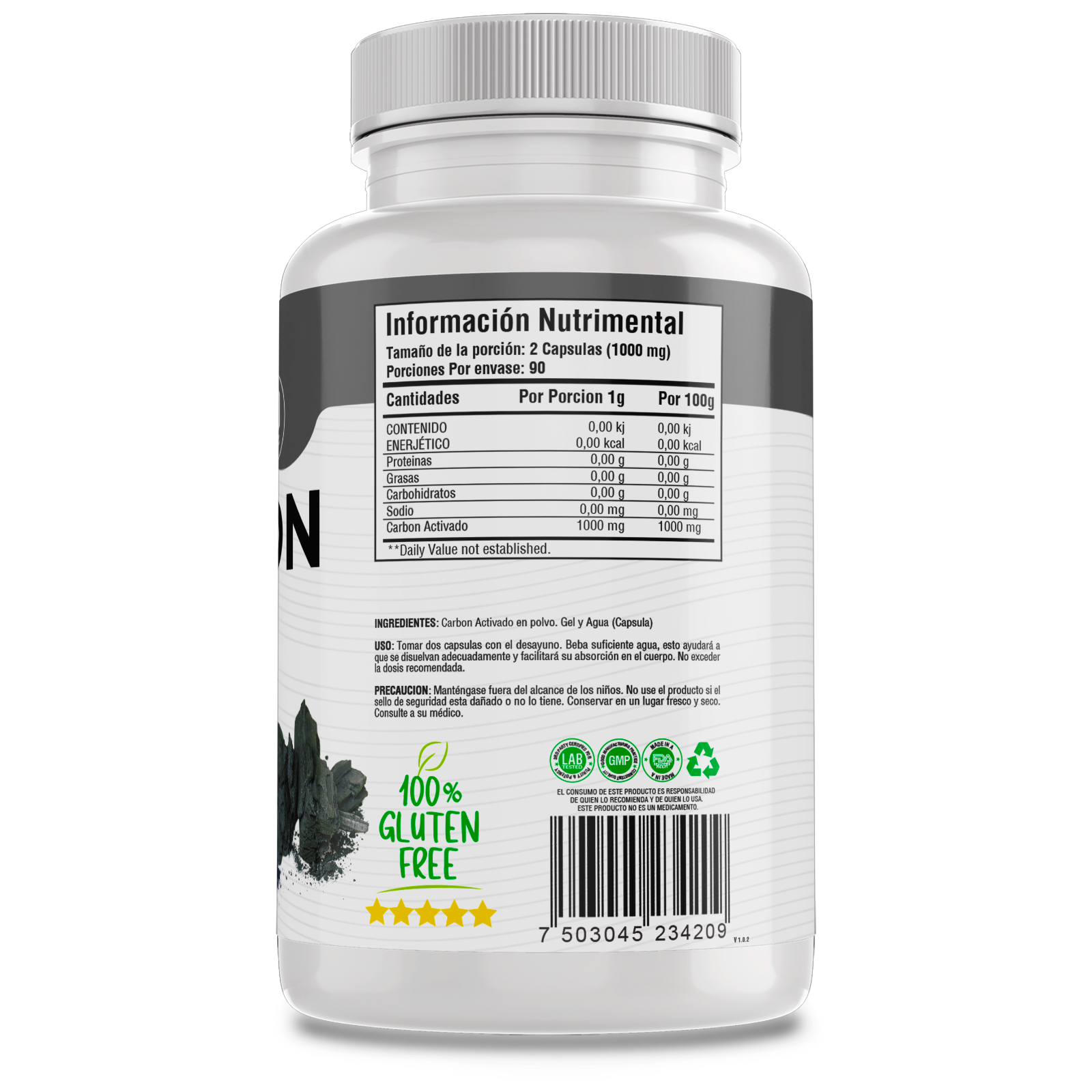 Carbon Activado 100% Puro (180 Capsulas 500mg) [Potente Mineral] | Extremadamente Eficaz| Absorcion Potenciada | Maxima Eficacia | Calidad Suprema | Suministro Para 90 Dias | - Activated Carbon- BioHerb.
