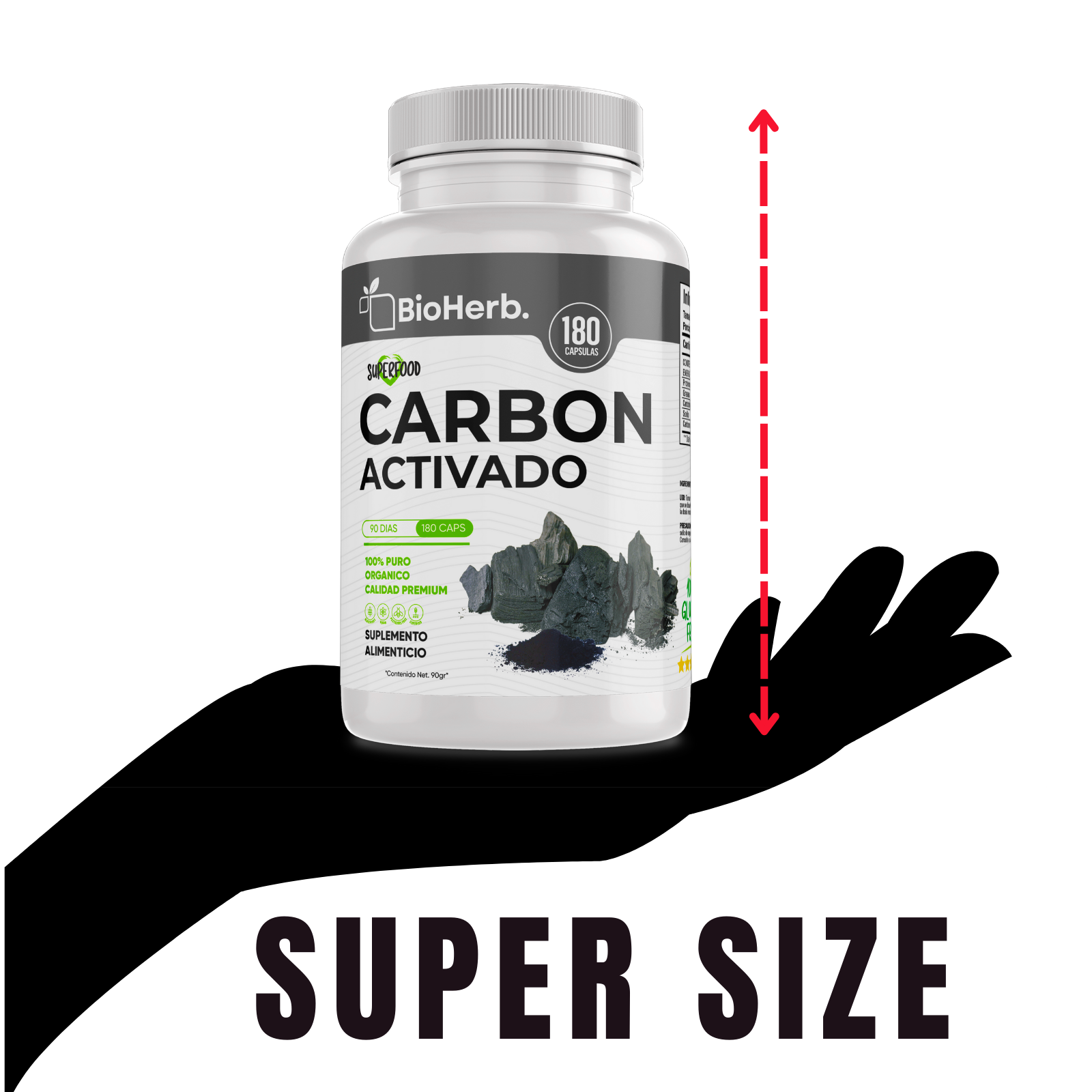 Carbon Activado 100% Puro (180 Capsulas 500mg) [Potente Mineral] | Extremadamente Eficaz| Absorcion Potenciada | Maxima Eficacia | Calidad Suprema | Suministro Para 90 Dias | - Activated Carbon- BioHerb.